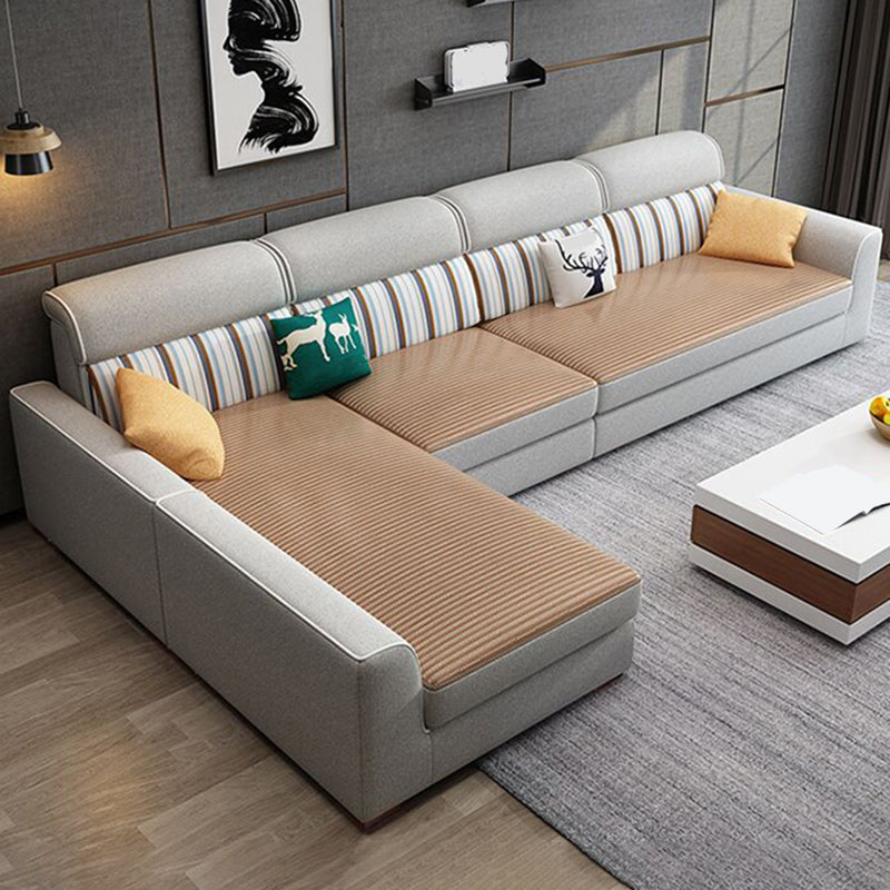 4-seater Fabric Sofa & Chaise Contemporary Square Arm Sectional