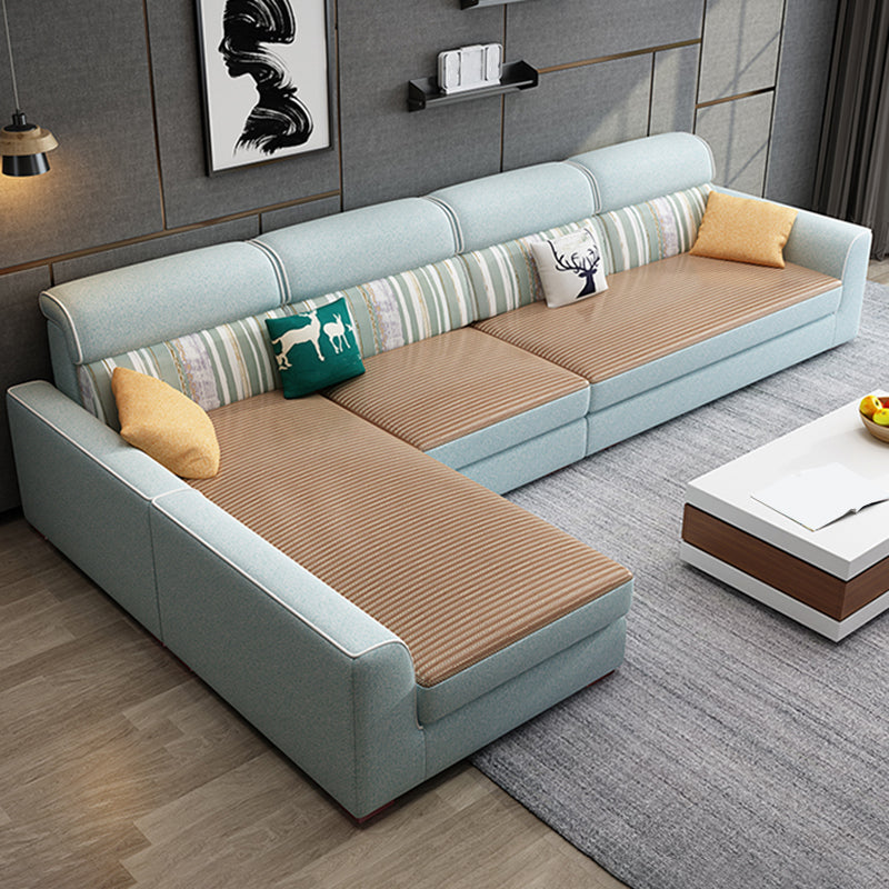4-seater Fabric Sofa & Chaise Contemporary Square Arm Sectional
