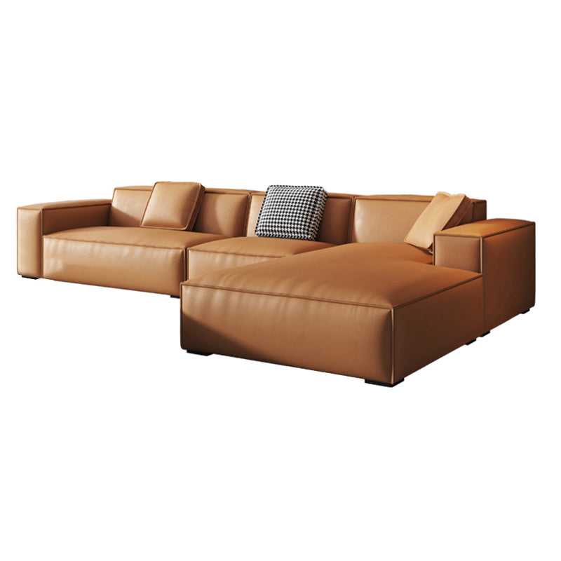 Contemporary Square Arm Sectional Orange Faux Leather Sectional
