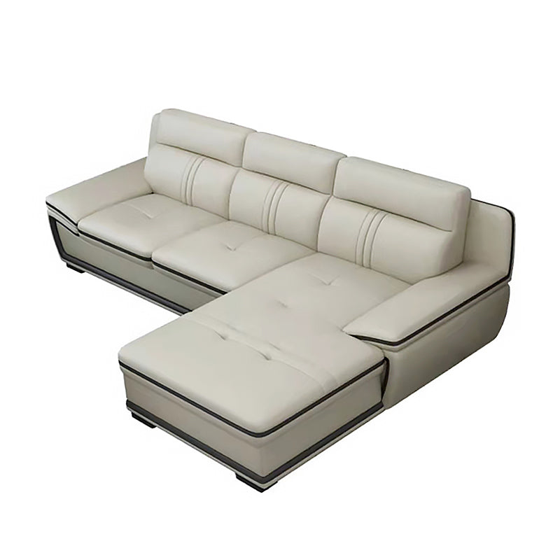 Tufted Pillow Top Arm Sectional Modernism Beige Genuine Leather Sofa&chaise