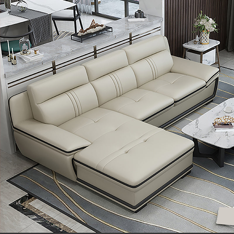 Tufted Pillow Top Arm Sectional Modernism Beige Genuine Leather Sofa&chaise