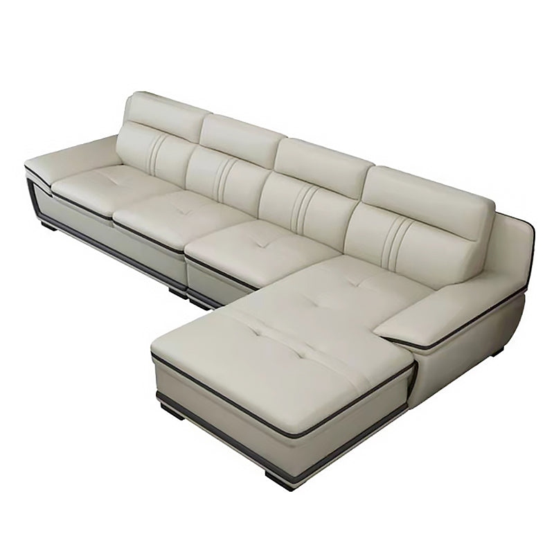 Tufted Pillow Top Arm Sectional Modernism Beige Genuine Leather Sofa&chaise