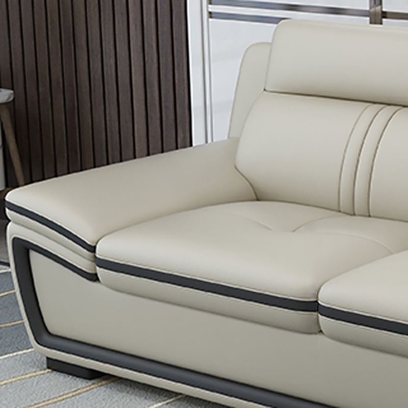 Tufted Pillow Top Arm Sectional Modernism Beige Genuine Leather Sofa&chaise