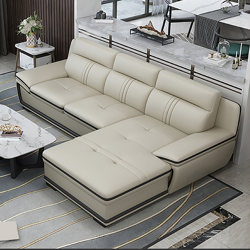 Tufted Pillow Top Arm Sectional Modernism Beige Genuine Leather Sofa&chaise