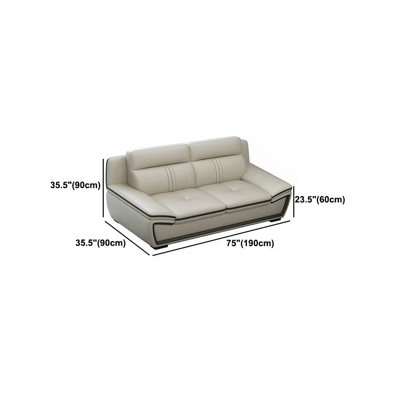 Tufted Pillow Top Arm Sectional Modernism Beige Genuine Leather Sofa&chaise