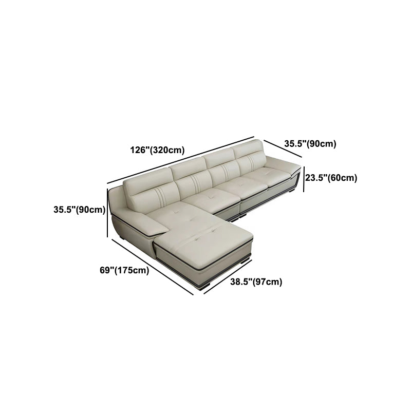 Tufted Pillow Top Arm Sectional Modernism Beige Genuine Leather Sofa&chaise