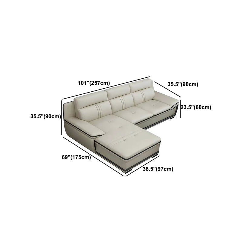 Tufted Pillow Top Arm Sectional Modernism Beige Genuine Leather Sofa&chaise