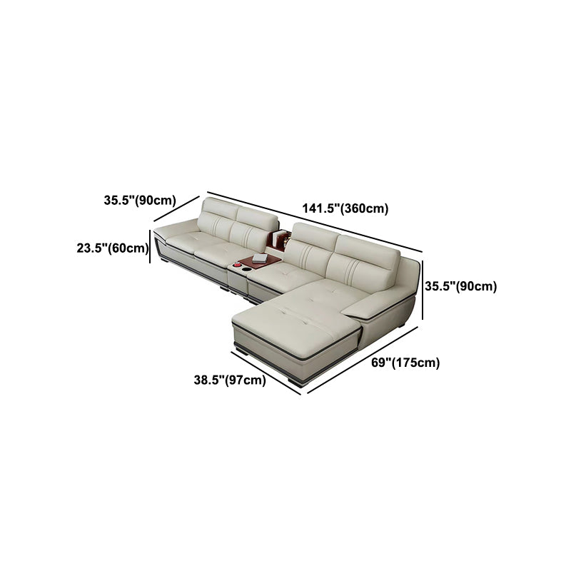 Tufted Pillow Top Arm Sectional Modernism Beige Genuine Leather Sofa&chaise