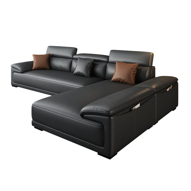 Modern Adjustable Sectional in Black Pillow Top Arm Sectional