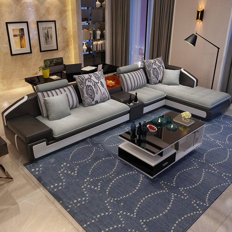 Slipcovered 4-seat Sofa & Chaise 32.28" H Adjustable Sectional