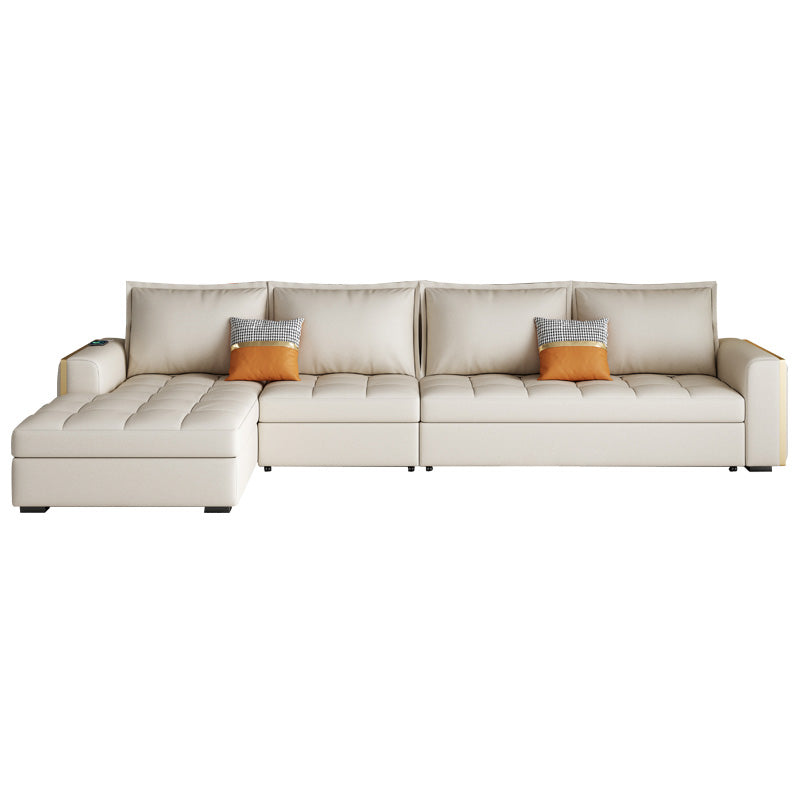 White Modern Sofa Bed with Storage USB Charging Convertible Sectional