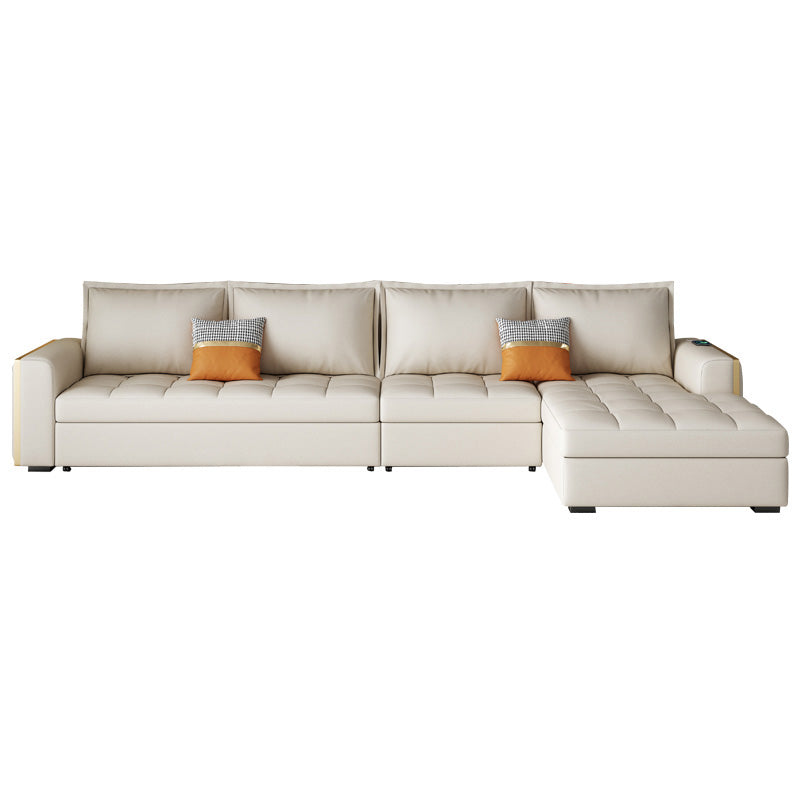 White Modern Sofa Bed with Storage USB Charging Convertible Sectional