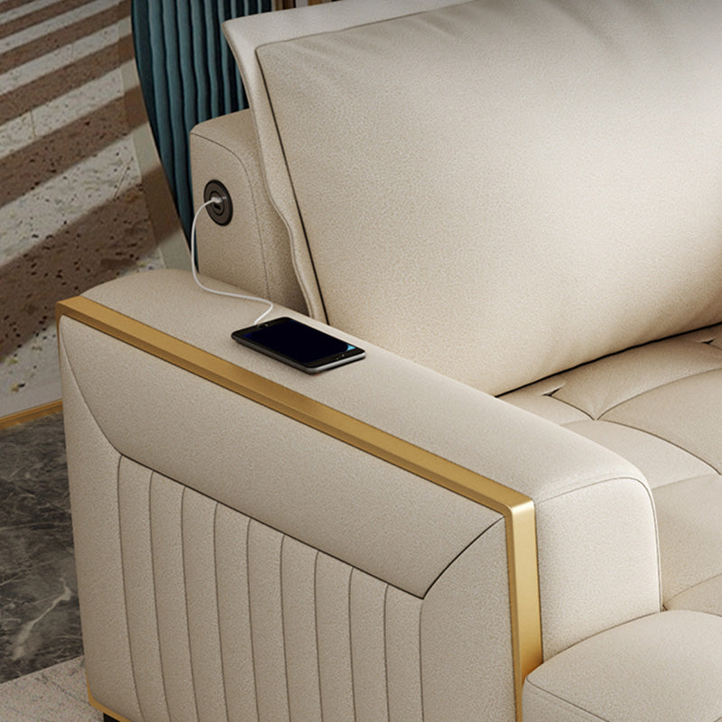 White Modern Sofa Bed with Storage USB Charging Convertible Sectional