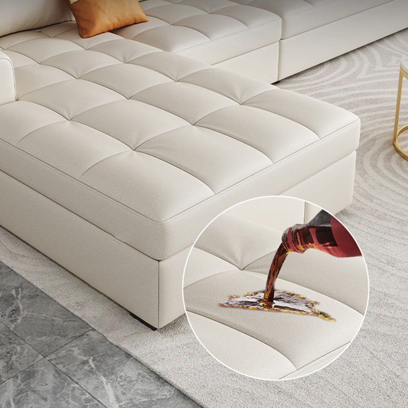 White Modern Sofa Bed with Storage USB Charging Convertible Sectional