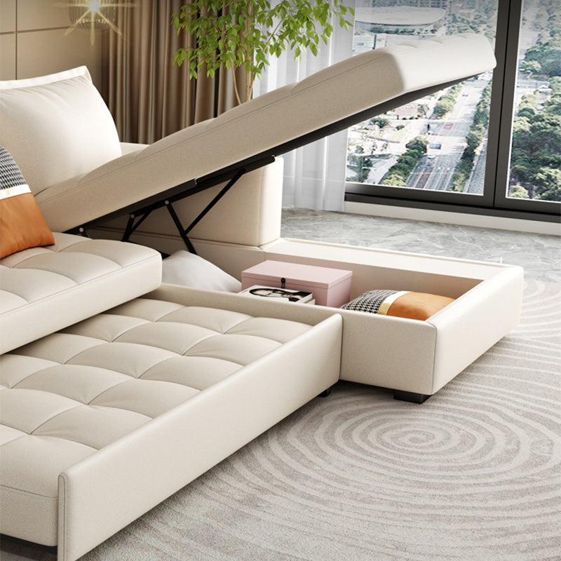 White Modern Sofa Bed with Storage USB Charging Convertible Sectional