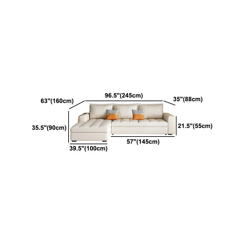 White Modern Sofa Bed with Storage USB Charging Convertible Sectional