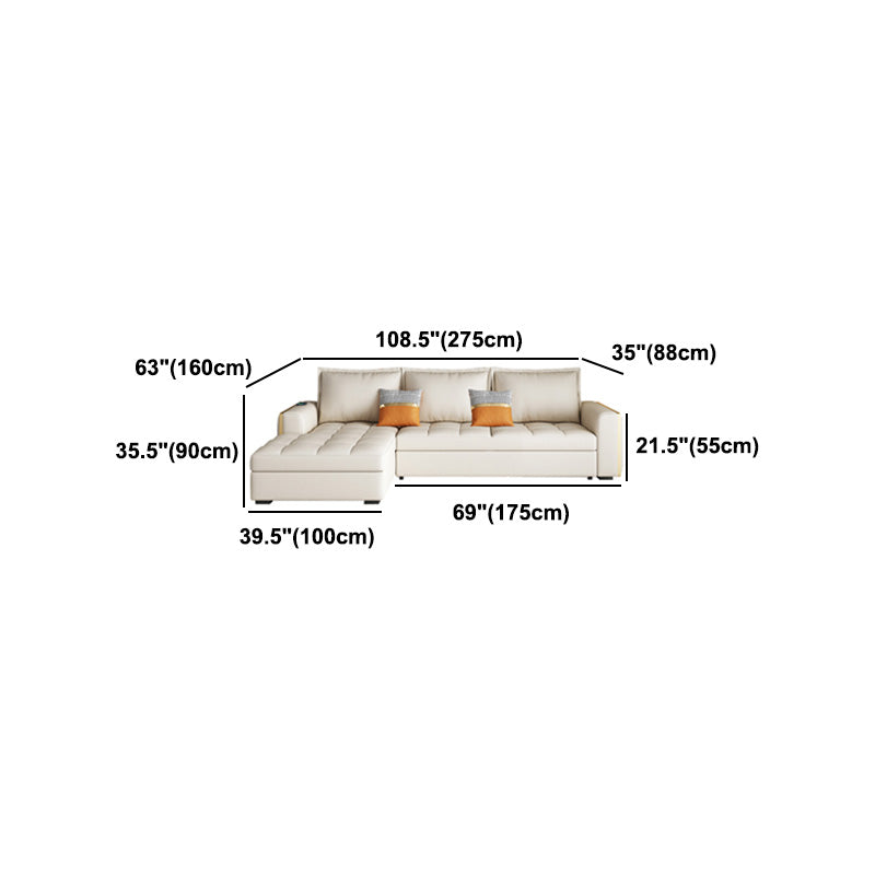 White Modern Sofa Bed with Storage USB Charging Convertible Sectional