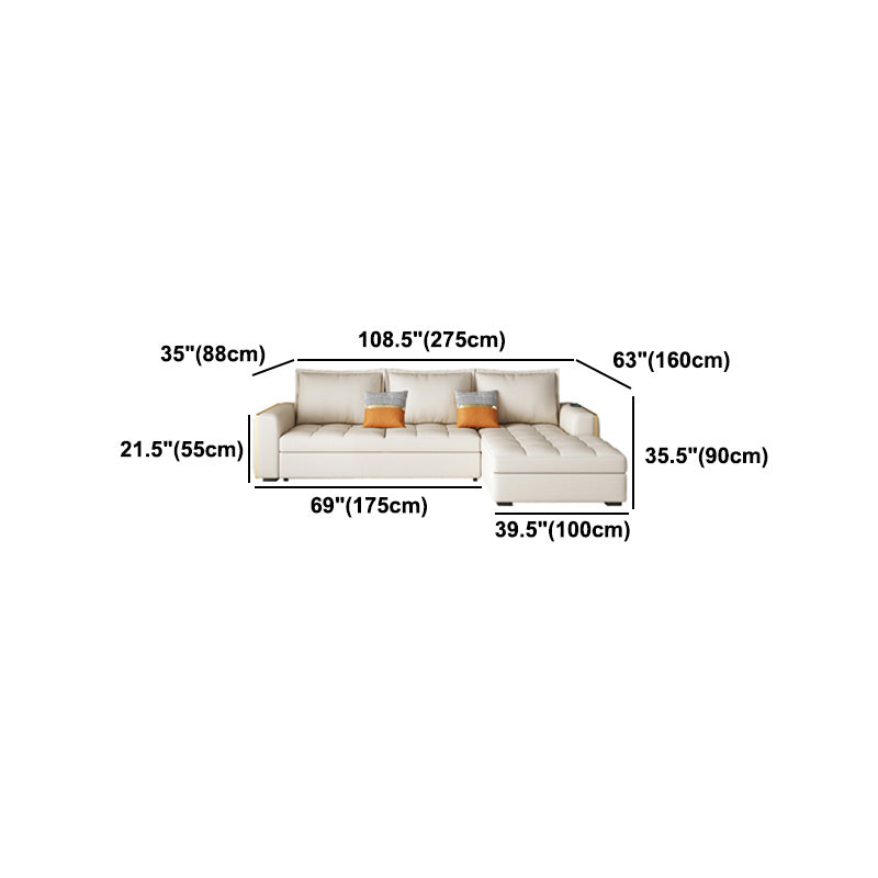 White Modern Sofa Bed with Storage USB Charging Convertible Sectional