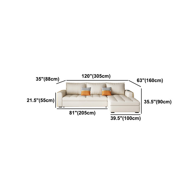 White Modern Sofa Bed with Storage USB Charging Convertible Sectional