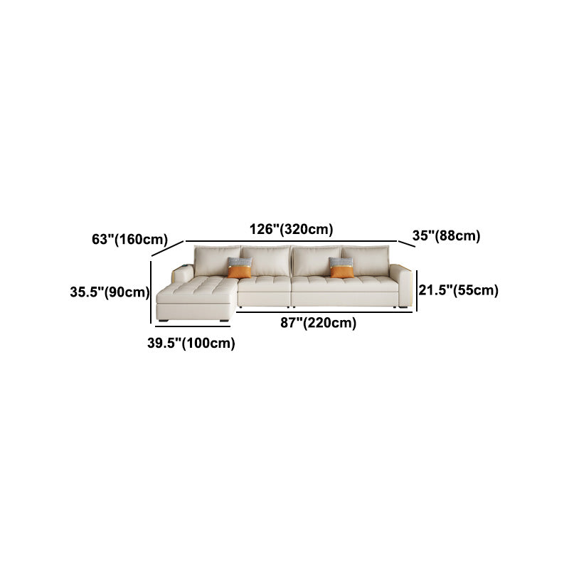 White Modern Sofa Bed with Storage USB Charging Convertible Sectional