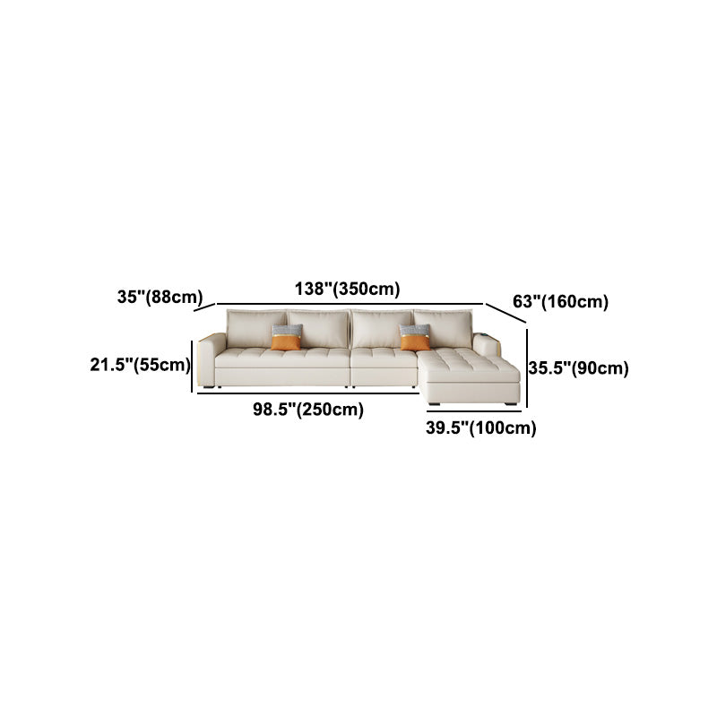 White Modern Sofa Bed with Storage USB Charging Convertible Sectional