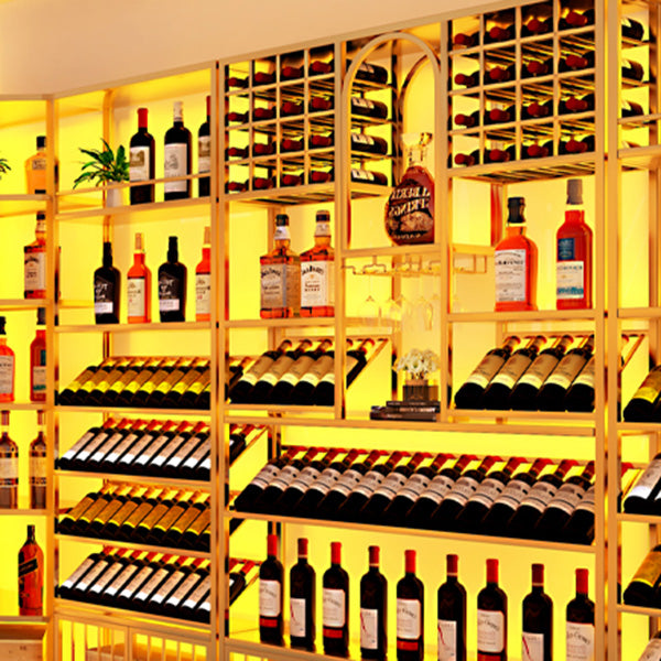 Glam Freestanding Wine Rack Bottle Metal Bottle Holder in Gold