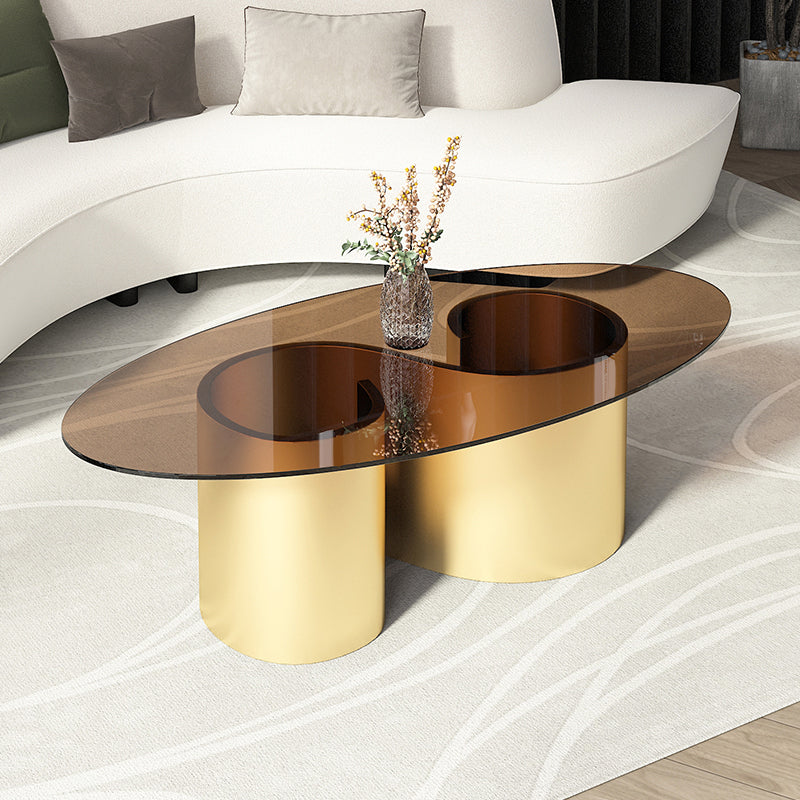 Contemporary Oval Top Coffee Table with Abstract Base Cocktail Table