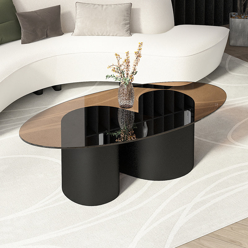 Contemporary Oval Top Coffee Table with Abstract Base Cocktail Table