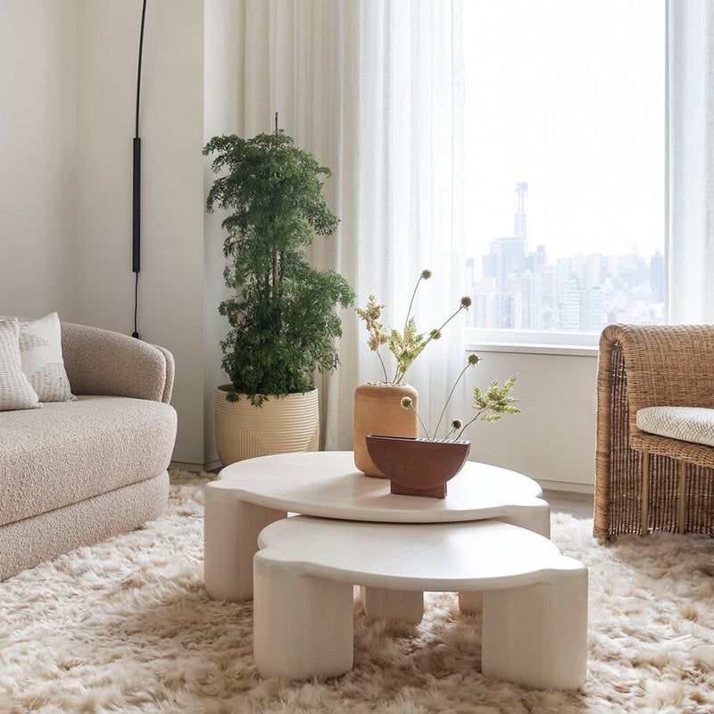 Modern Style Round Solid Wood Table with 3 Legs Base Design Coffee Table