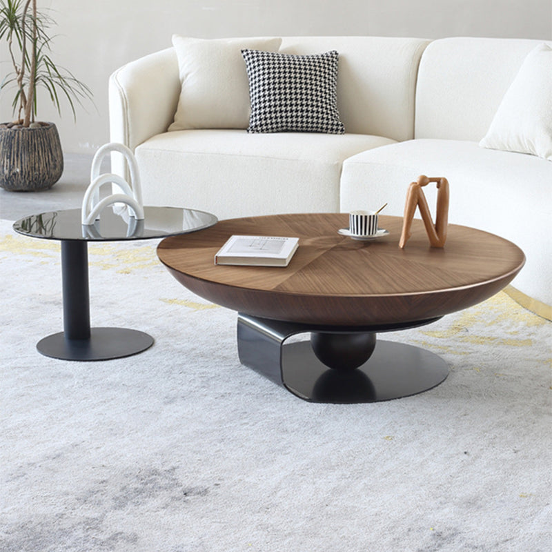 Round Square Block Base Wood/glass Modern Style Coffee Table