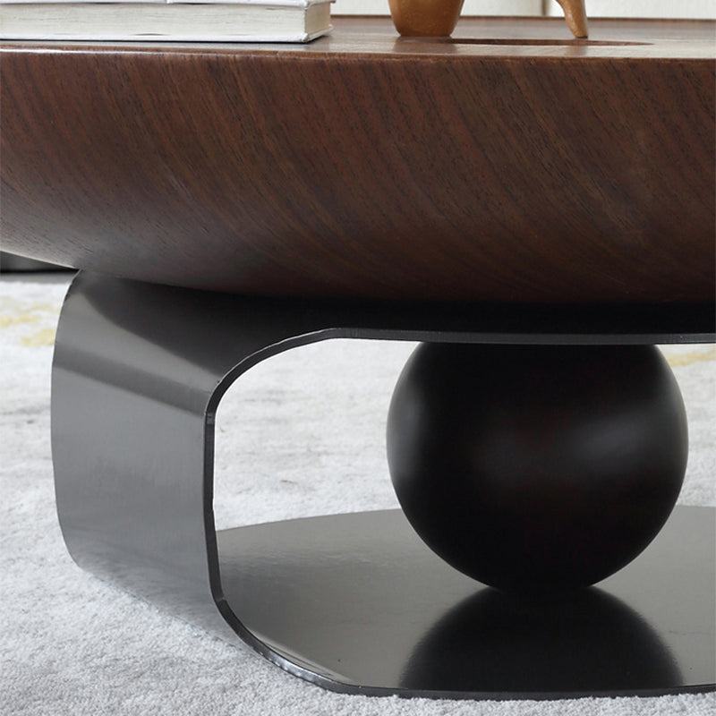 Round Square Block Base Wood/glass Modern Style Coffee Table