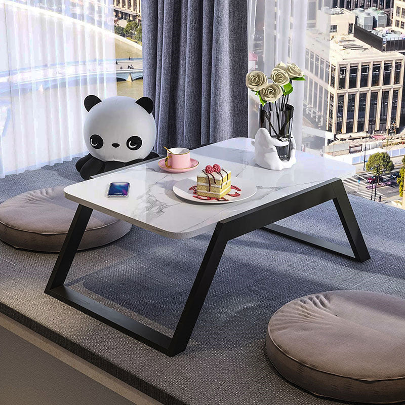 Glam Rectangle Marble Coffee Table with Iron Sled Base 1 Piece