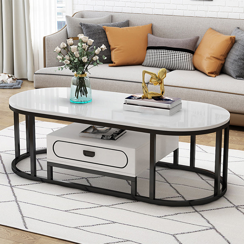 Oval Tempered Glass Frame Base Design Modern Style Coffee Table with Drawers