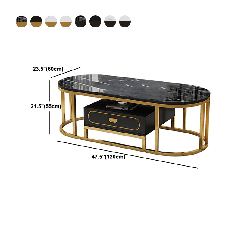 Oval Tempered Glass Frame Base Design Modern Style Coffee Table with Drawers
