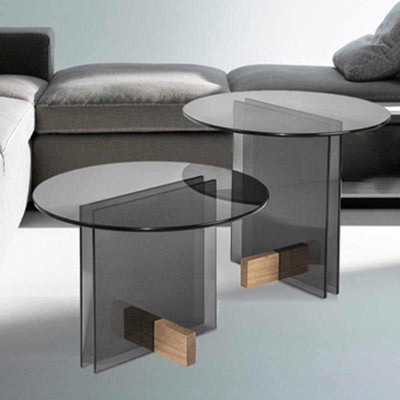 Modern 21.6-inch Round Glass Top Side Table Pedestal End Table