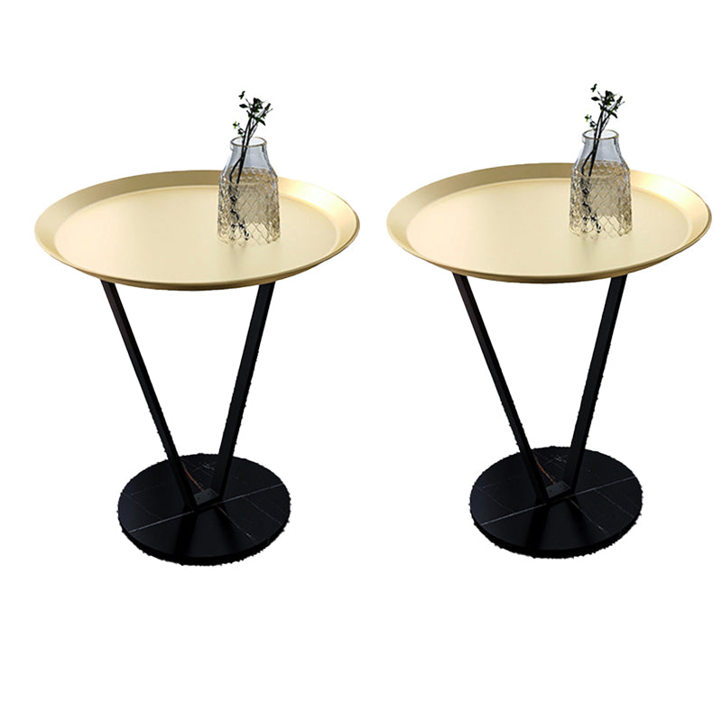 Round Side End Table with Slate Top, Contemporary Frame End Table