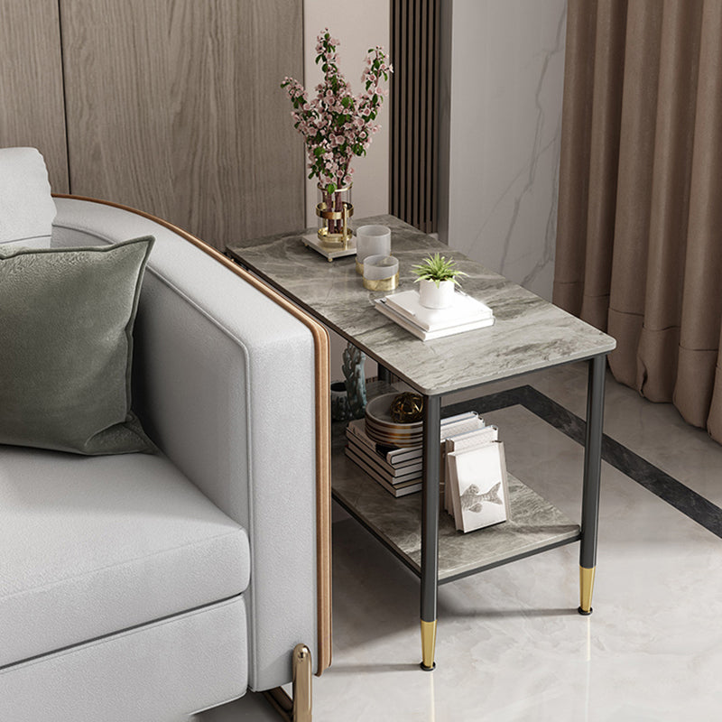 Rectangular Stone 4 Legs Side Table 21.65 Inch Tall One-Shelf End Table