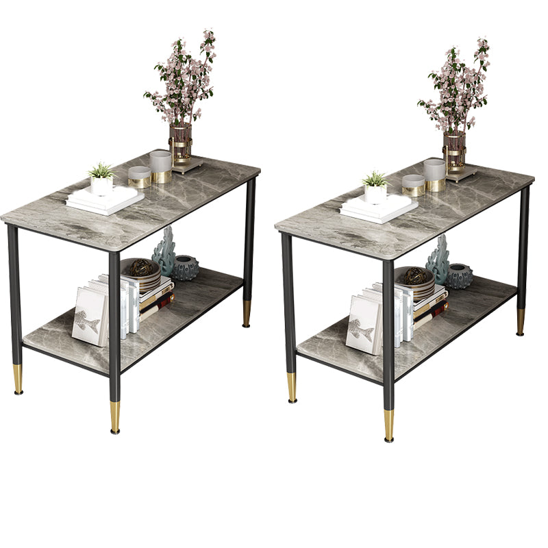 Rectangular Stone 4 Legs Side Table 21.65 Inch Tall One-Shelf End Table