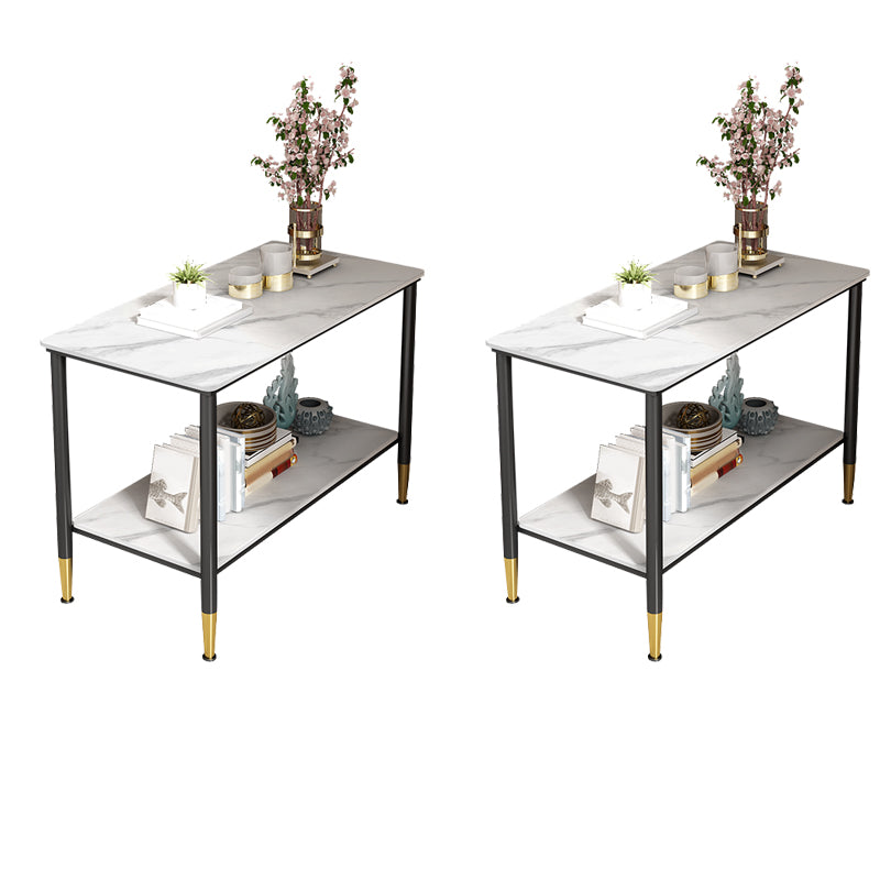 Rectangular Stone 4 Legs Side Table 21.65 Inch Tall One-Shelf End Table