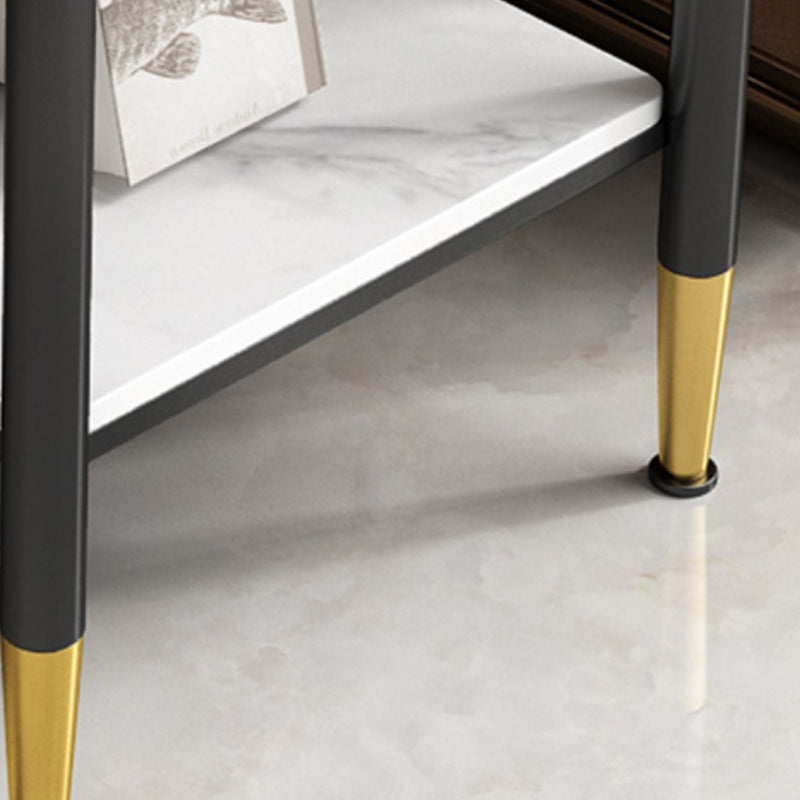 Rectangular Stone 4 Legs Side Table 21.65 Inch Tall One-Shelf End Table