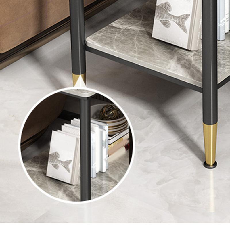 Rectangular Stone 4 Legs Side Table 21.65 Inch Tall One-Shelf End Table