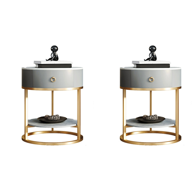 Modernistic Round End Table with Slate Top,  Double Tier Frame End Table