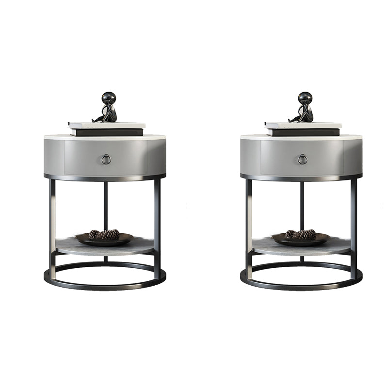 Modernistic Round End Table with Slate Top,  Double Tier Frame End Table