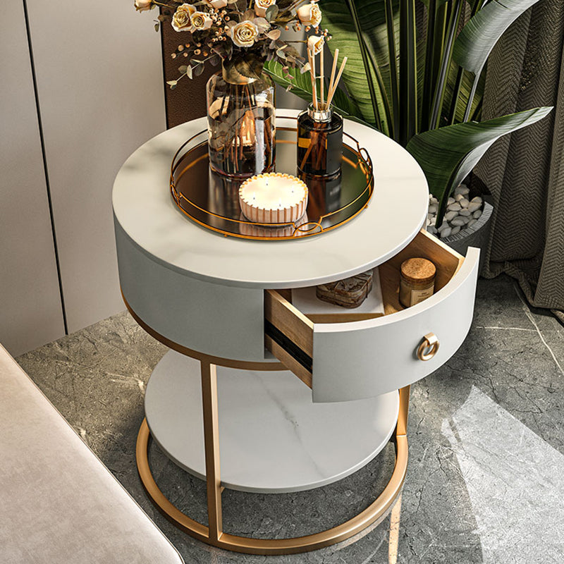 Modernistic Round End Table with Slate Top,  Double Tier Frame End Table