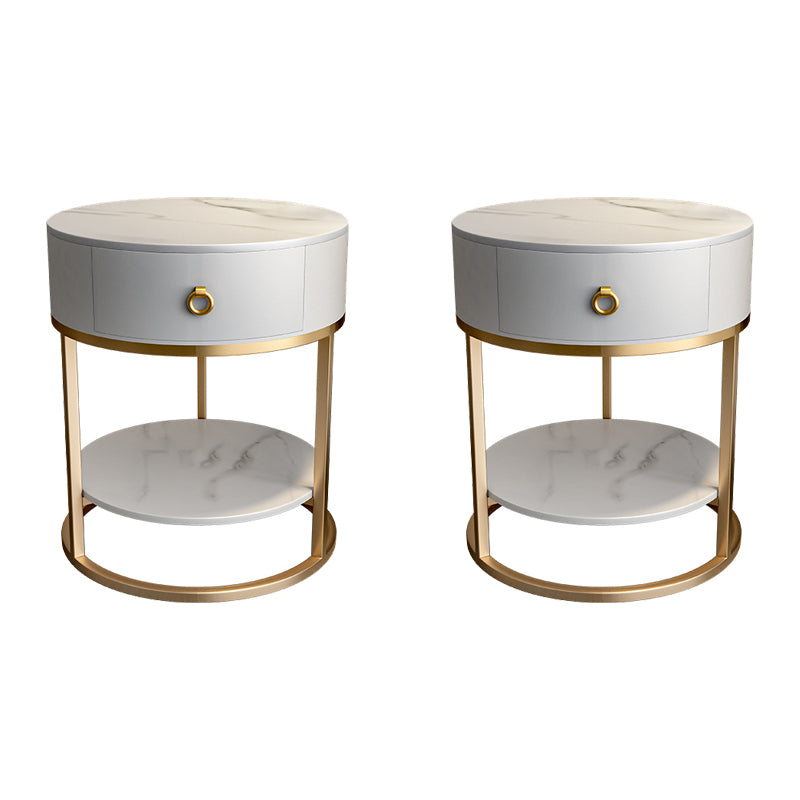 Modernistic Round End Table with Slate Top,  Double Tier Frame End Table