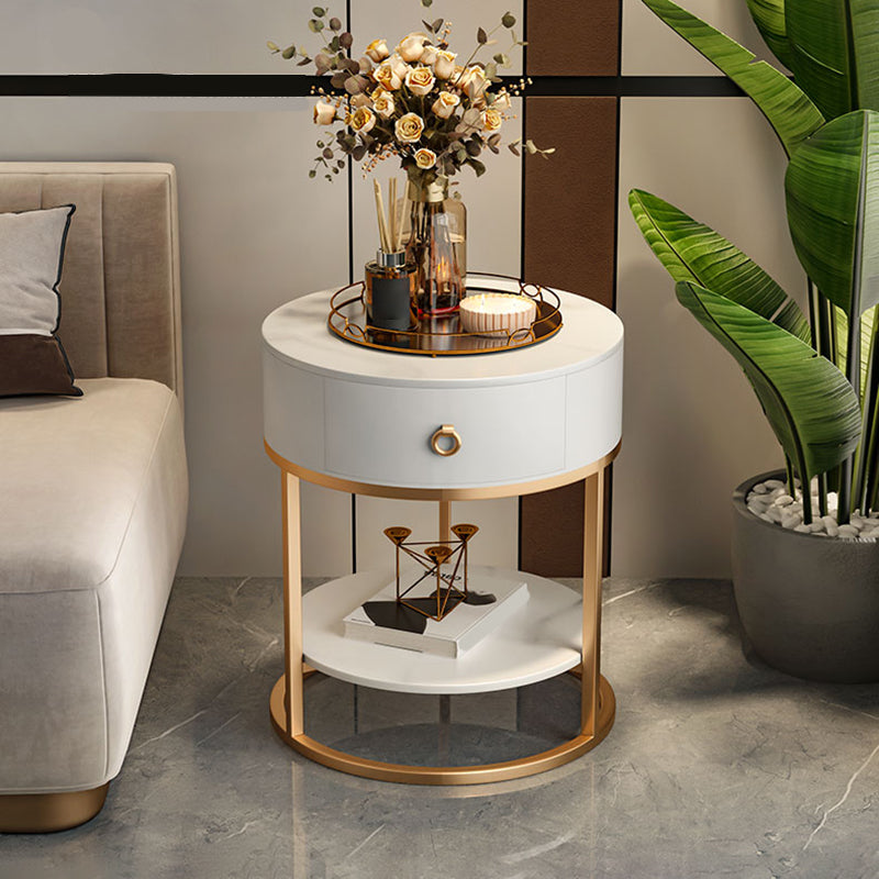 Modernistic Round End Table with Slate Top,  Double Tier Frame End Table