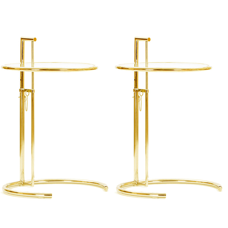 Modern 20-inch Round Glass Top End Table Metal C Side Table- Adjustable Height