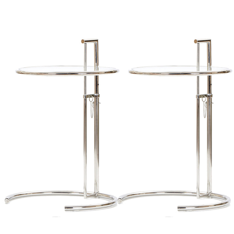 Modern 20-inch Round Glass Top End Table Metal C Side Table- Adjustable Height