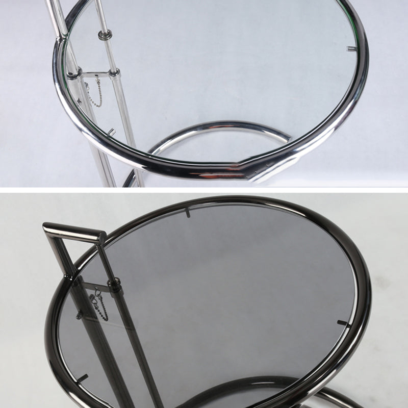 Modern 20-inch Round Glass Top End Table Metal C Side Table- Adjustable Height