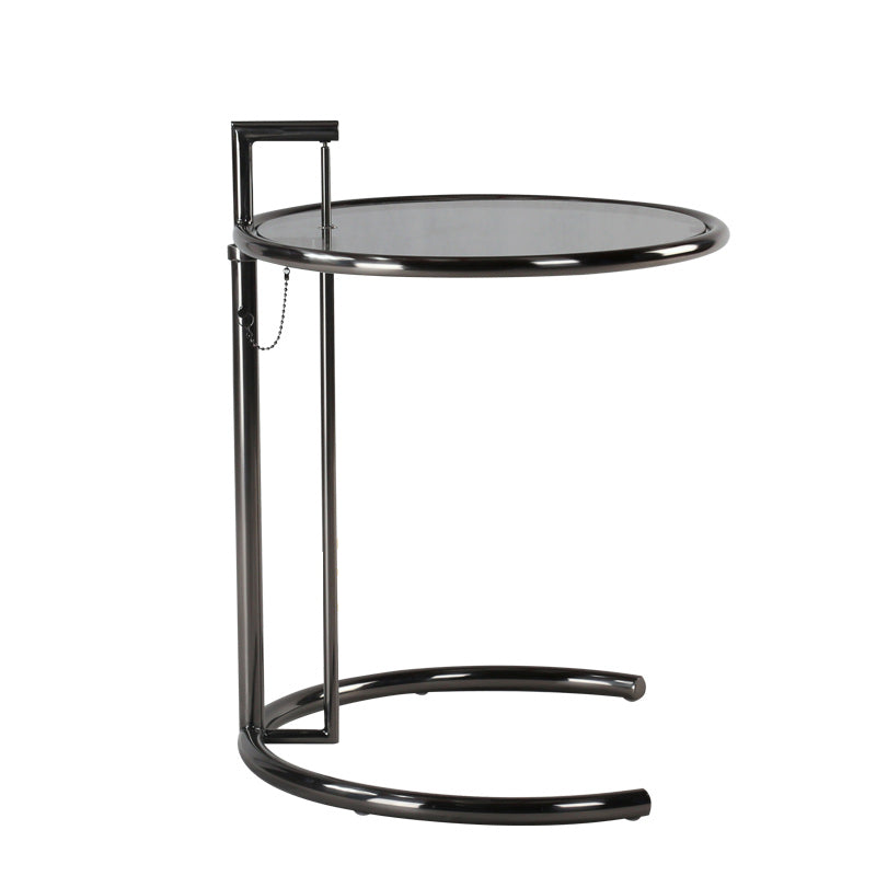 Modern 20-inch Round Glass Top End Table Metal C Side Table- Adjustable Height